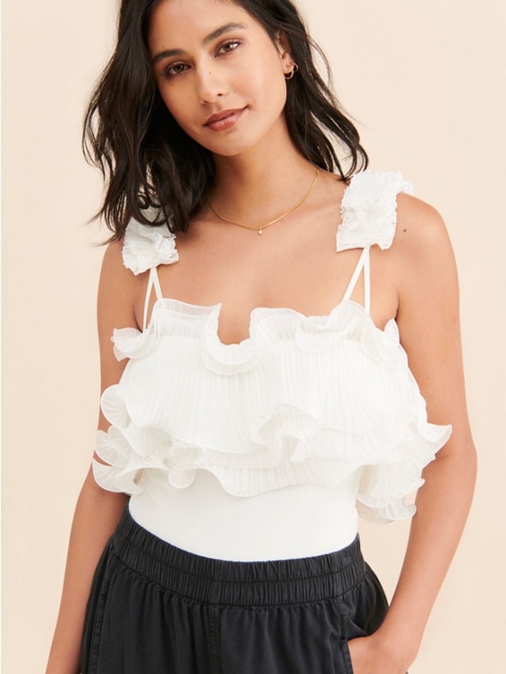 Free People White “For the Frill of It” Ruffle Bodysuit - Picture 3 of 6